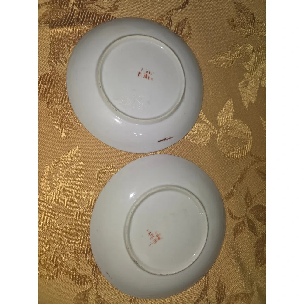 Vintage Made in Japan Porcelain Saucers Set of 2 Hand Painted Landscape Geisha